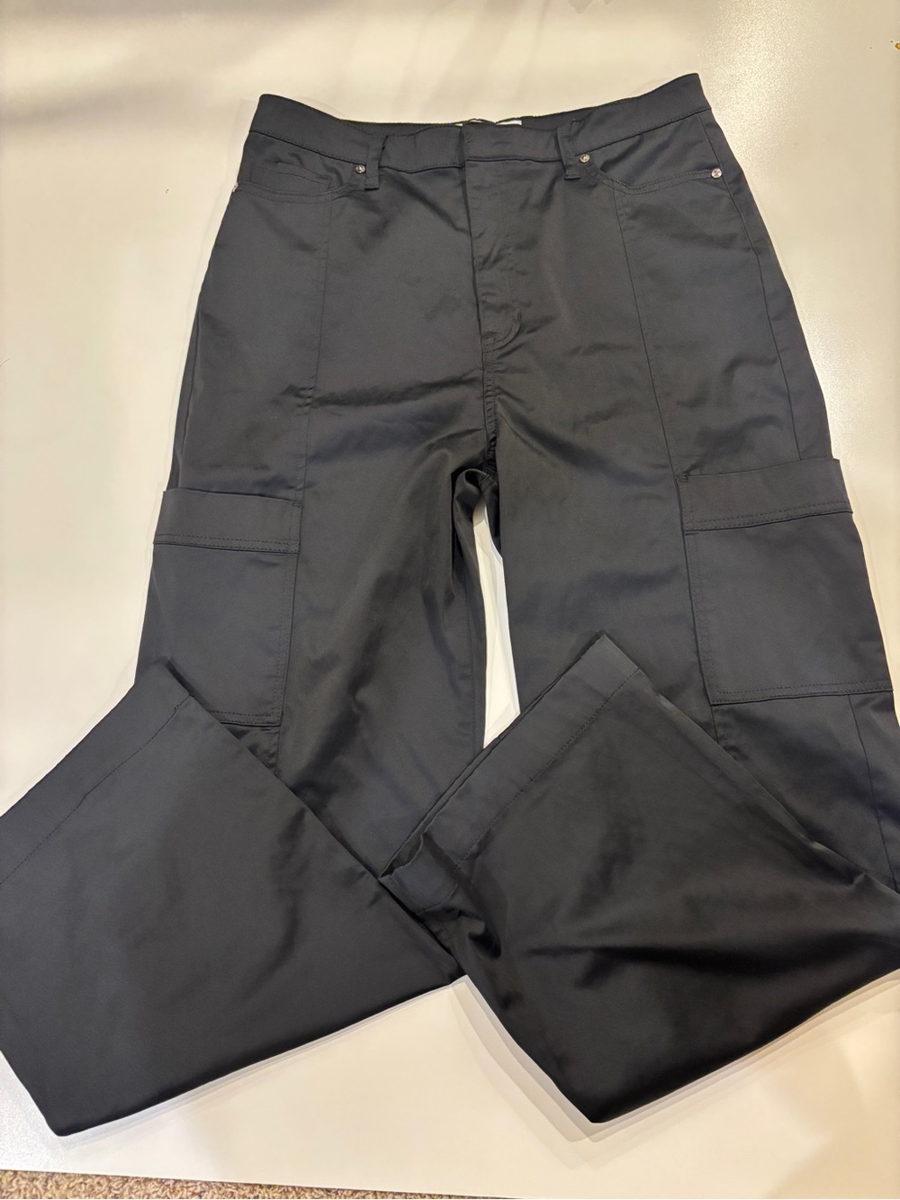 Sam Edelman Black Women’s Sz 14 Black‎ Satin Cargo Pants High Waist Wide Leg